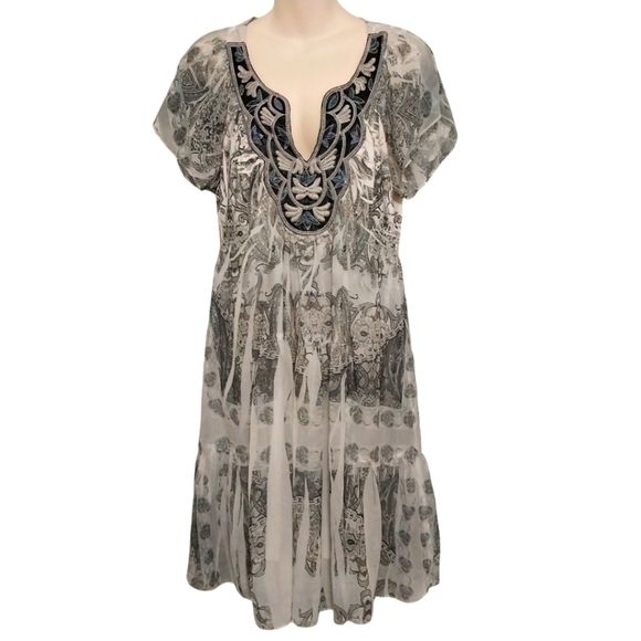 🎟️BOGO FREE🎟️ One World Gray Paisley Boho Dress Sz M - Picture 1 of 5